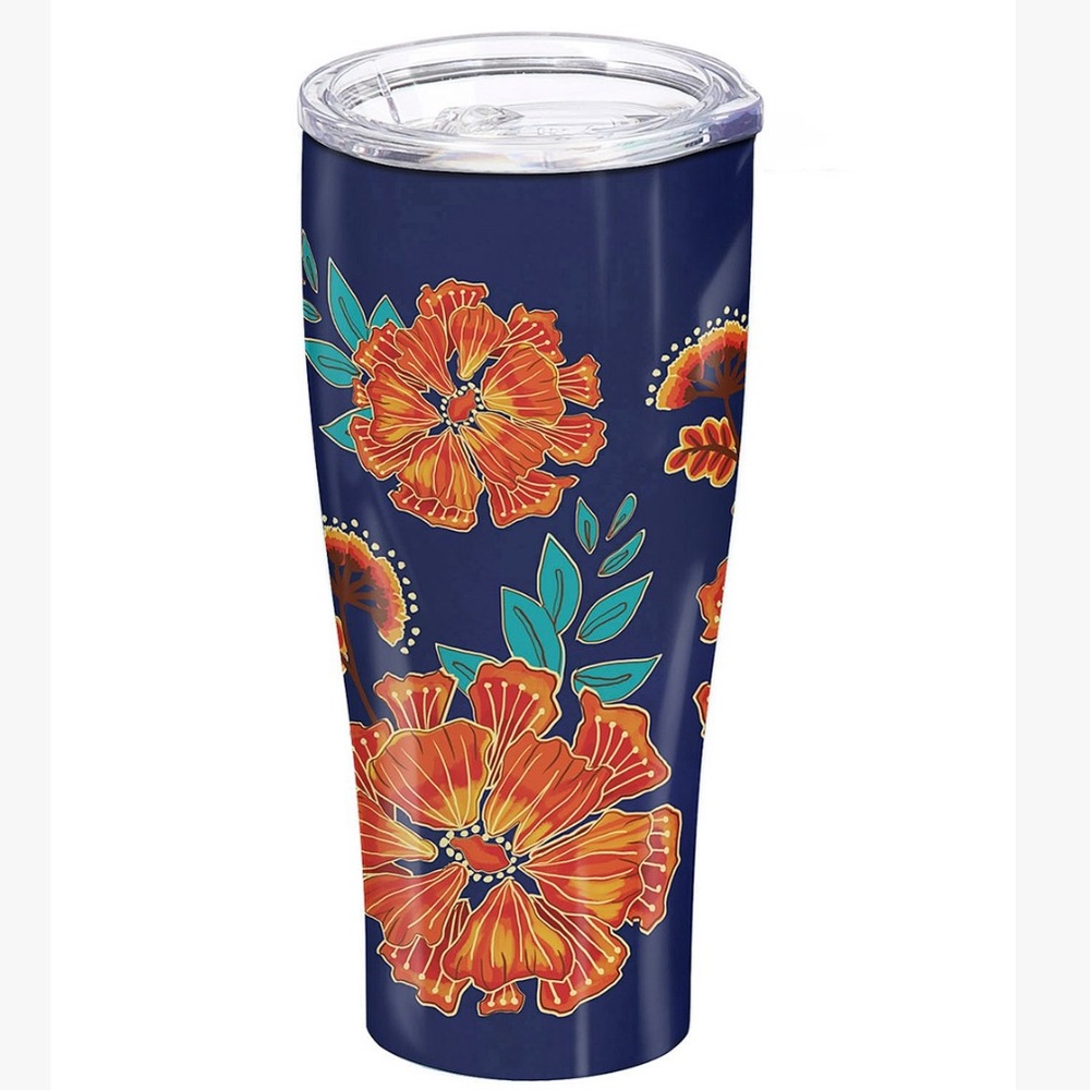 Cypress Home- Floral multi-colored double wall tumbler metal tumbler - 17oz NWT